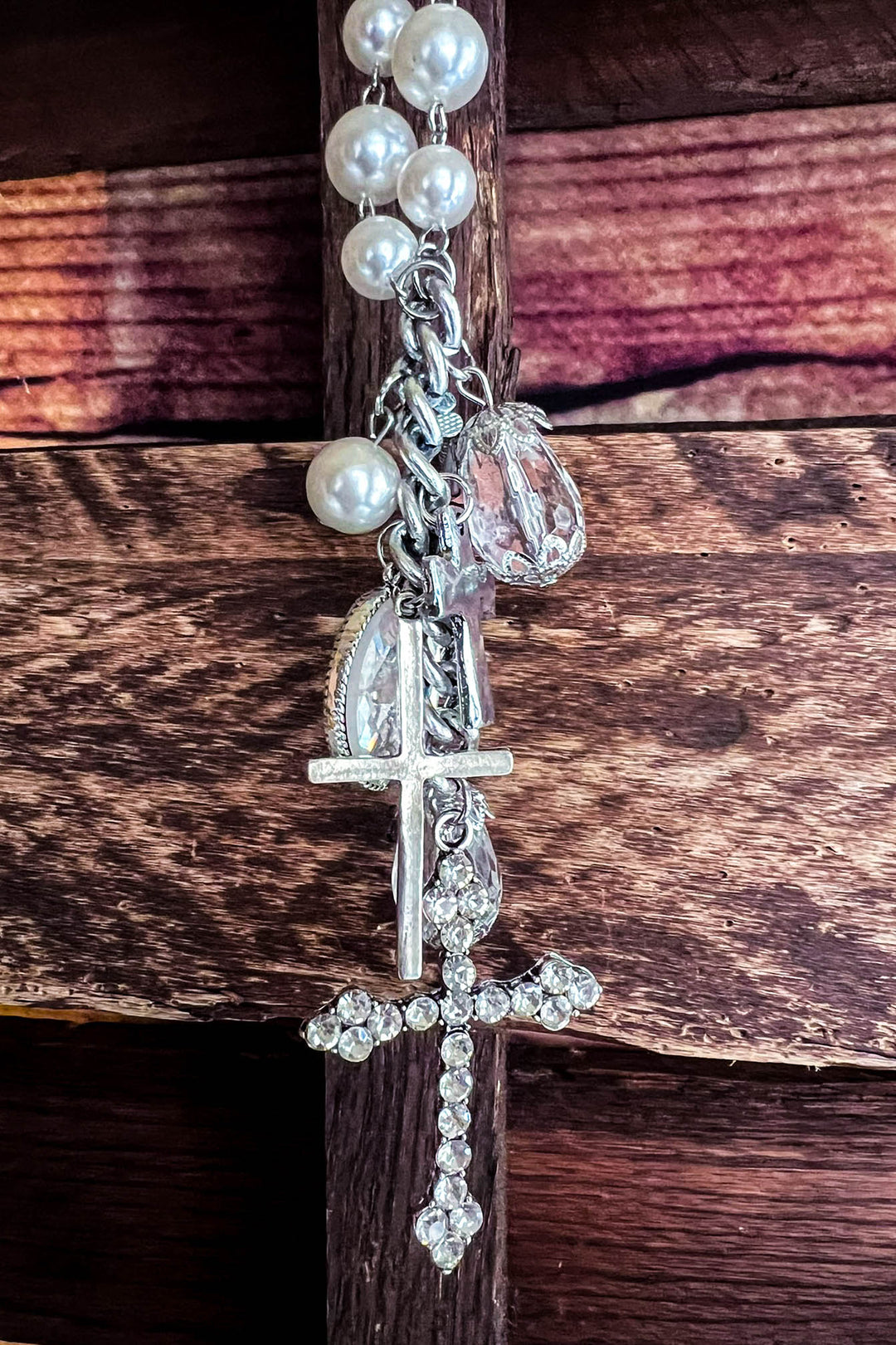 You Decorated My Life Fab Pearl & Rhinestone Cross Necklace