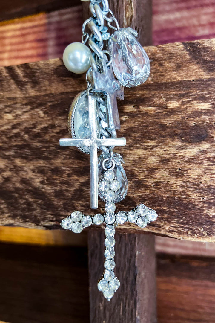 You Decorated My Life Fab Pearl & Rhinestone Cross Necklace