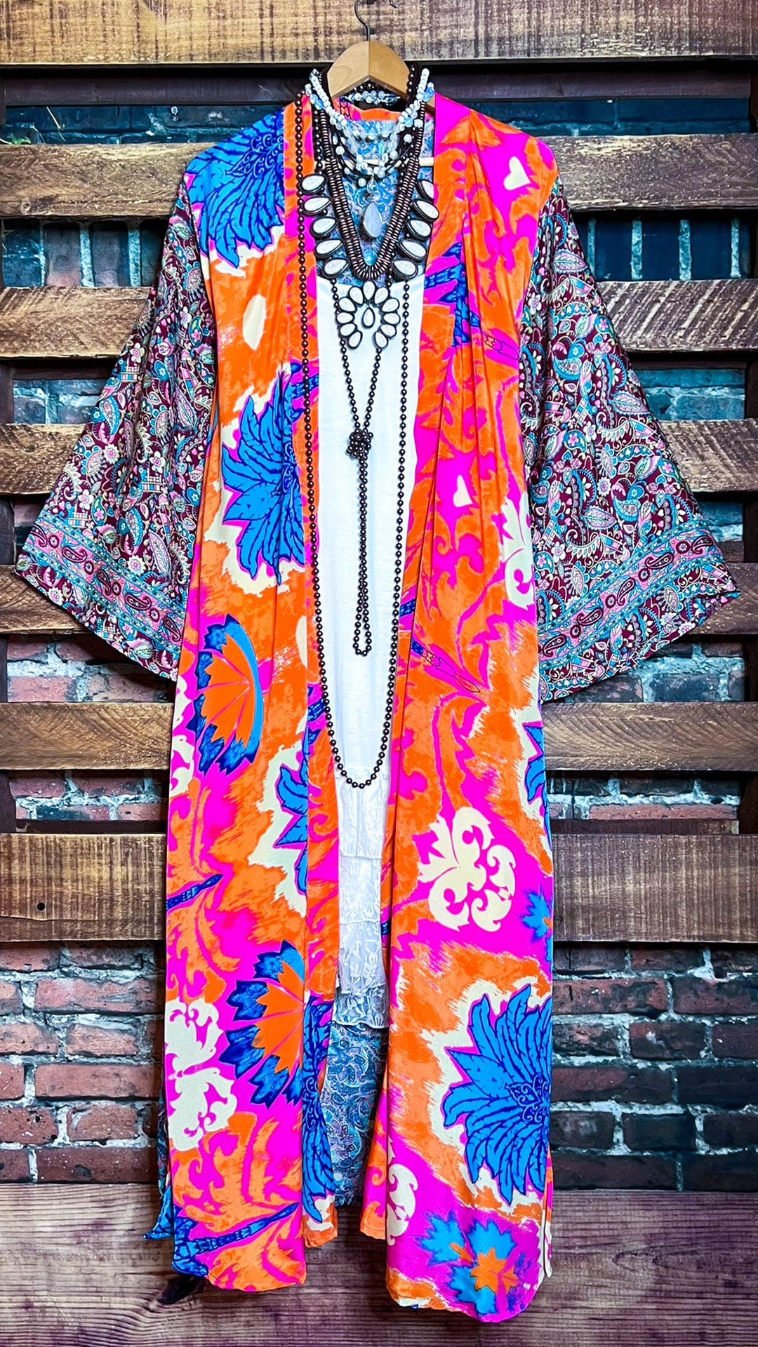 BOHO TROPICAL TREASURES LIGHTWEIGHT KIMONO DUSTER MULTI-COLOR