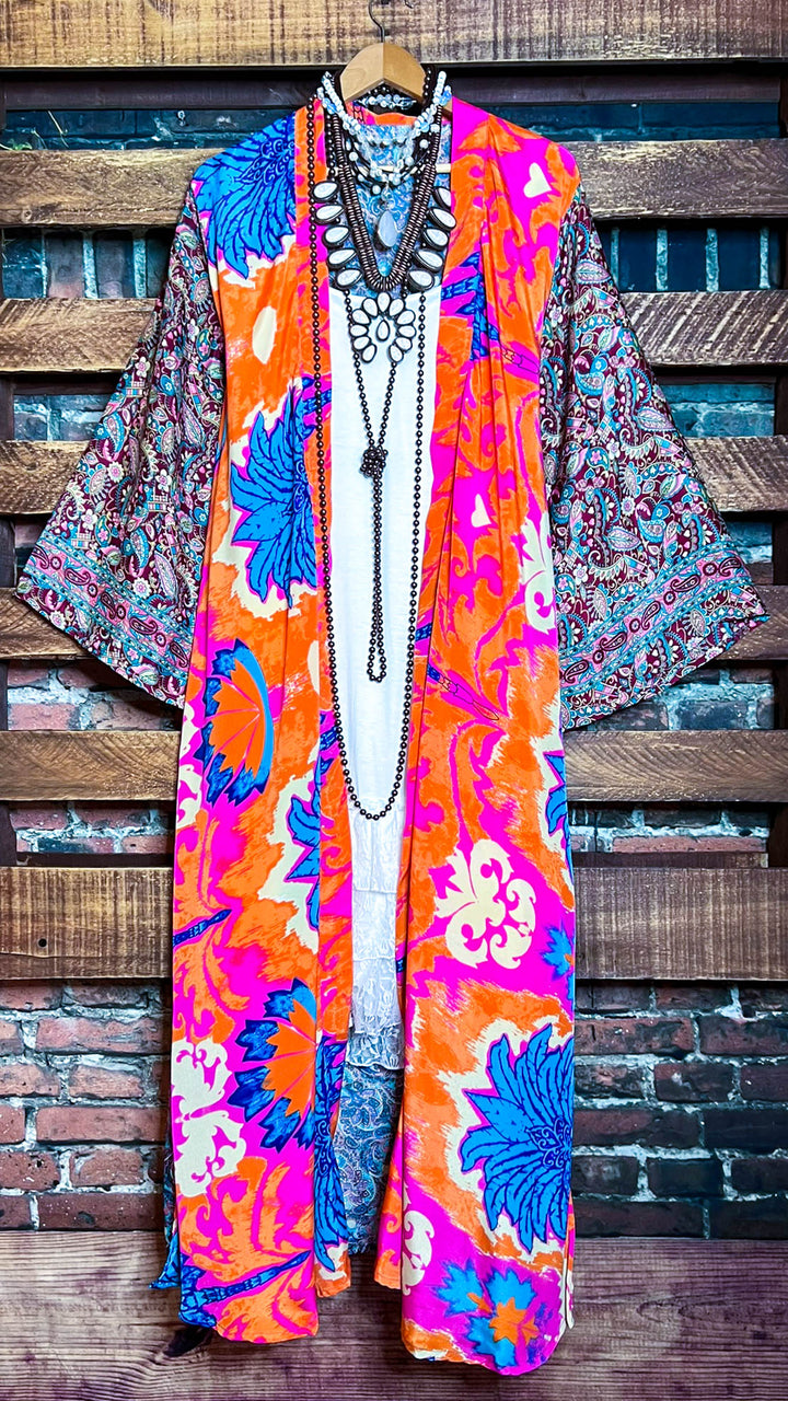 BOHO TROPICAL TREASURES LIGHTWEIGHT KIMONO DUSTER MULTI-COLOR