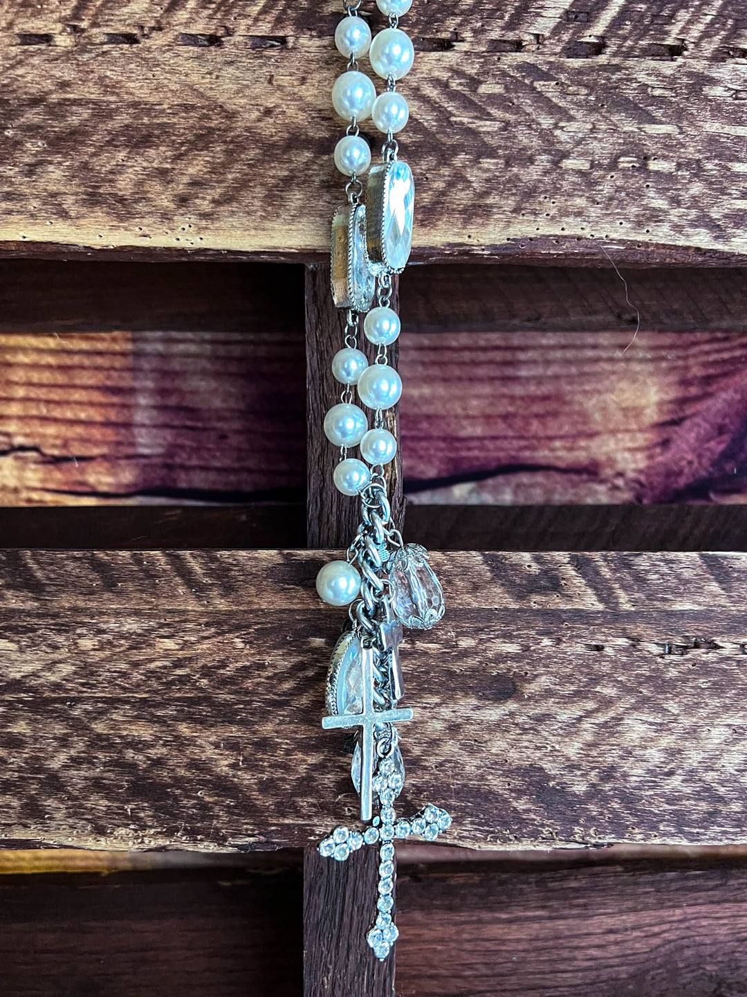 You Decorated My Life Fab Pearl & Rhinestone Cross Necklace