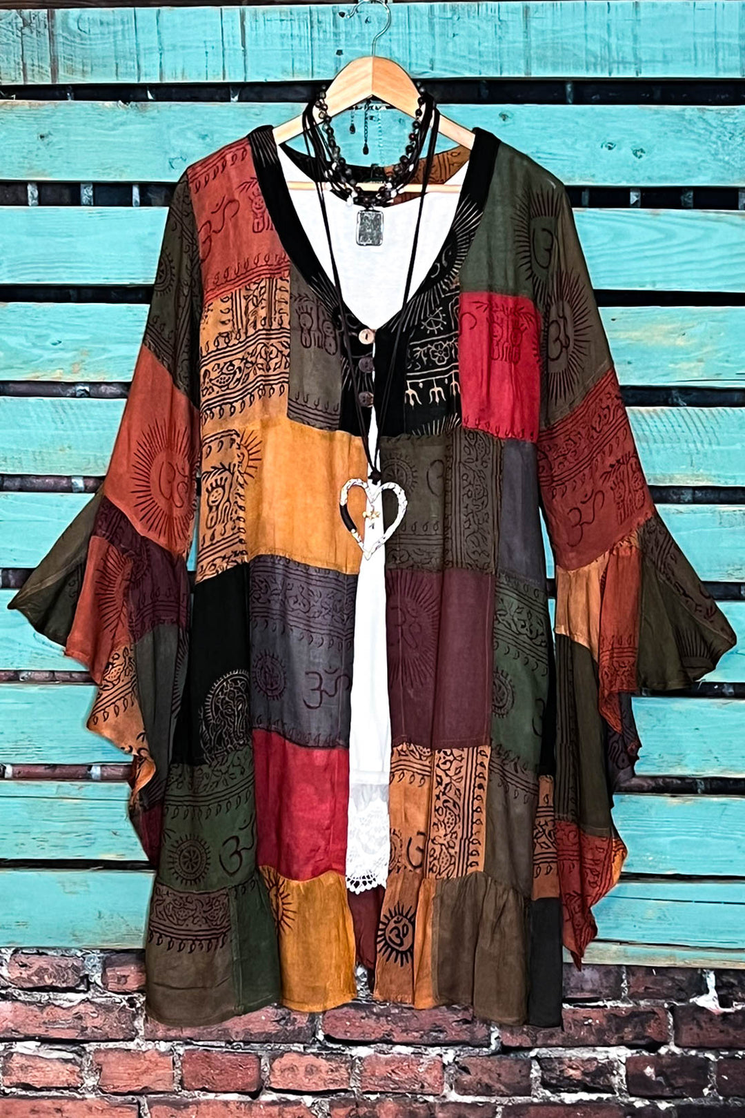 Light Spirit Patchwork Kimono Jacket in Rust & Multi-Color