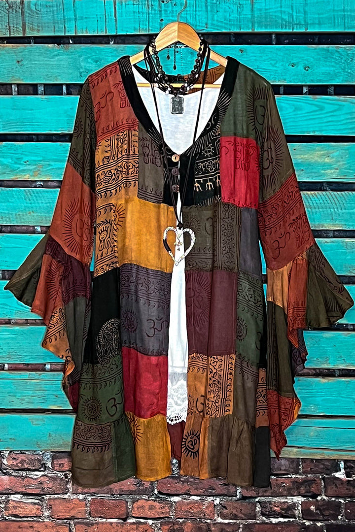 Light Spirit Patchwork Kimono Jacket in Rust & Multi-Color