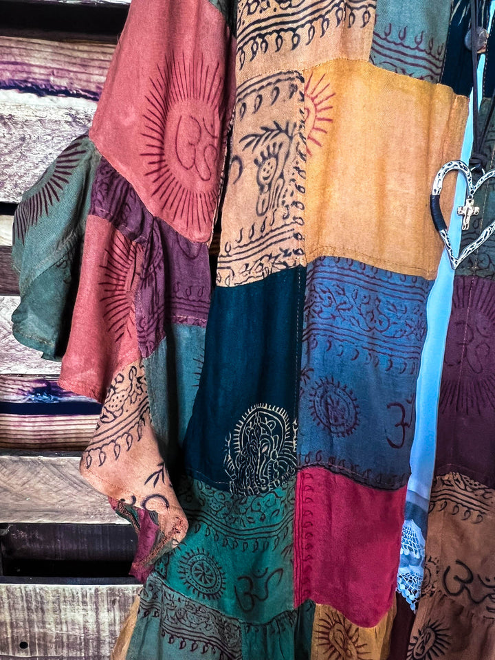 Light Spirit Patchwork Kimono Jacket in Rust & Multi-Color