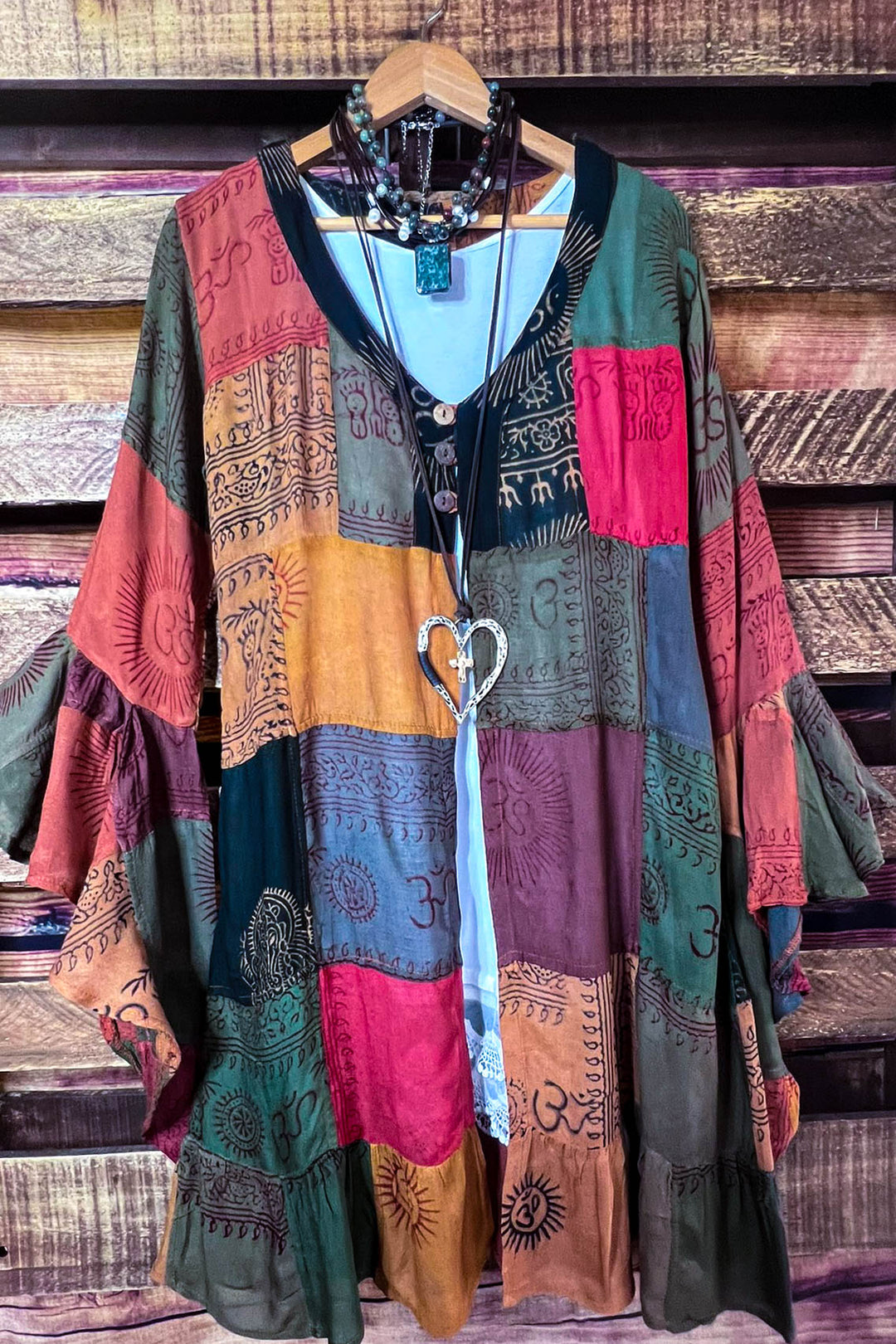 Light Spirit Patchwork Kimono Jacket in Rust & Multi-Color