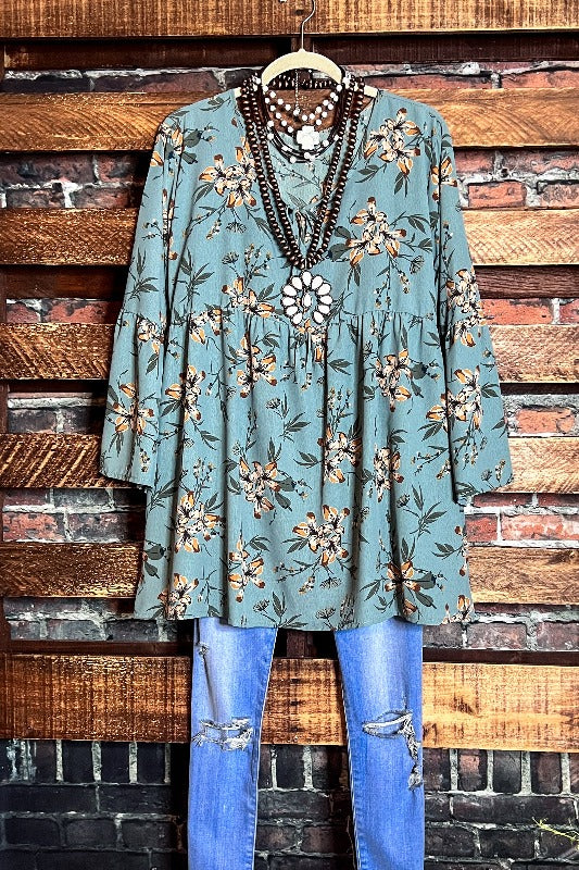BEAUTIFUL FEELINGS FLORAL SAGE TUNIC