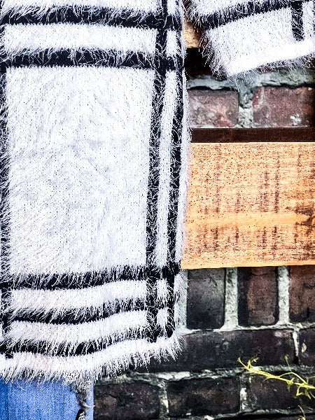 PLAID SWEATER CARDIGAN S-3X IN IVORY ---------SALE