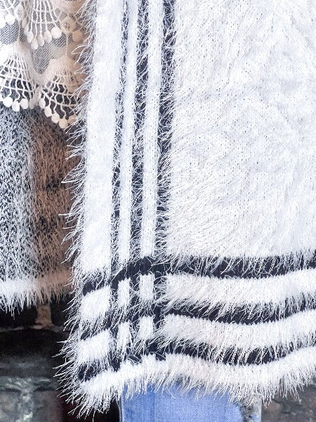 PLAID SWEATER CARDIGAN S-3X IN IVORY ---------SALE