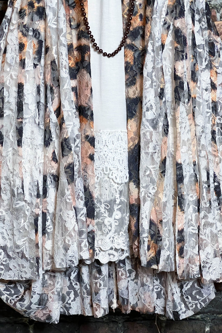 NEVER OUT OF STYLE LEOPARD LACE SHABBY TRIM DENIM VEST