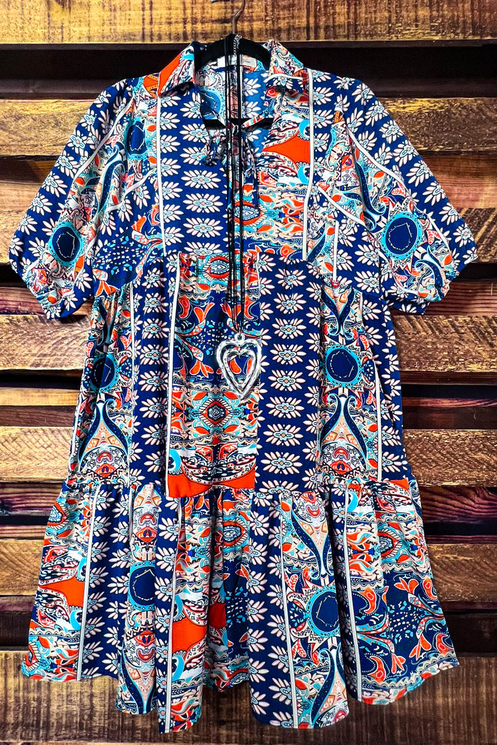 Weekend Chill Boho Dress Oversized in Navy & Multi-Color