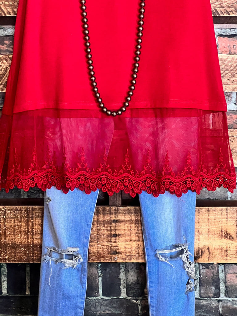 ALWAYS BE ADORABLE  RED LACE EMBROIDERED SLIP DRESS TOP
