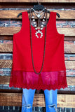 ALWAYS BE ADORABLE  RED LACE EMBROIDERED SLIP DRESS TOP