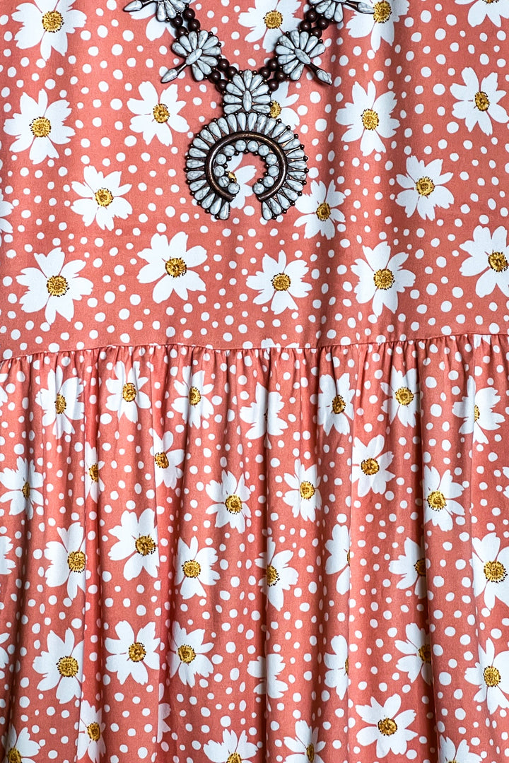 DAISY BLOOMS BABYDOLL TOP IN CORAL BLUSH & FLORAL