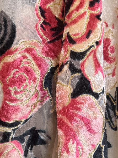 Vintage Garden Roses Velvet Burnout Kimono in Multi-Color