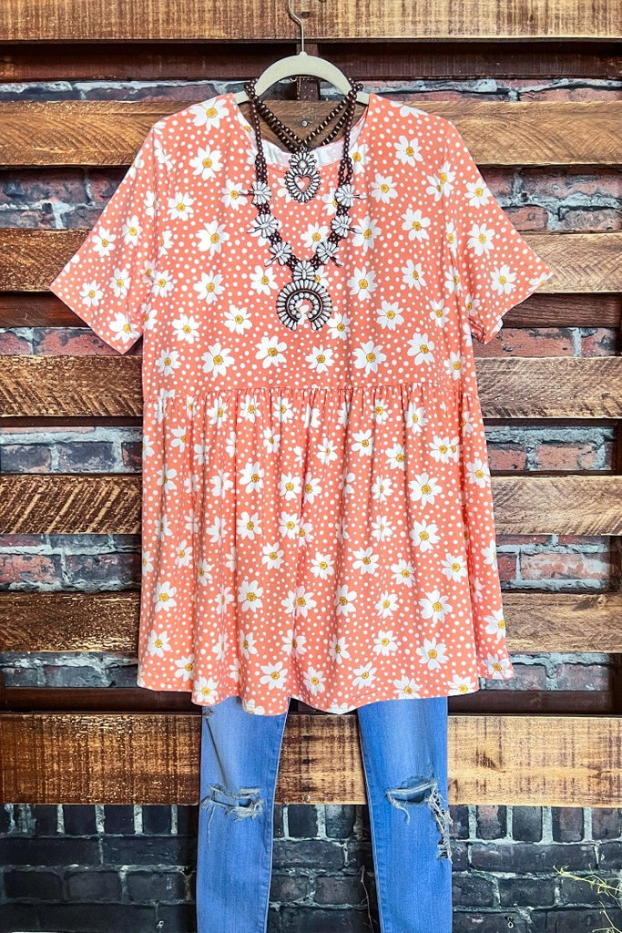 DAISY BLOOMS BABYDOLL TOP CORAL BLUSH & MULTI - COLOR
