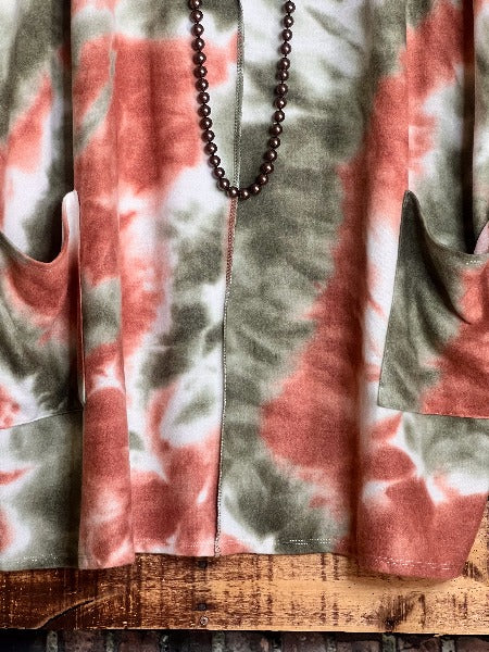 TAKE IT EASY TIE DYE LONG SWEATER TUNIC 4X 5X 6X IN OLIVE & RUST