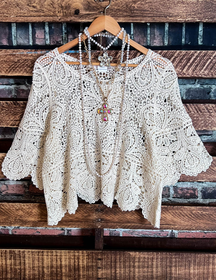 BY THE LIGHT OF THE MOON ROMANCE CROCHET TOP BEIGE