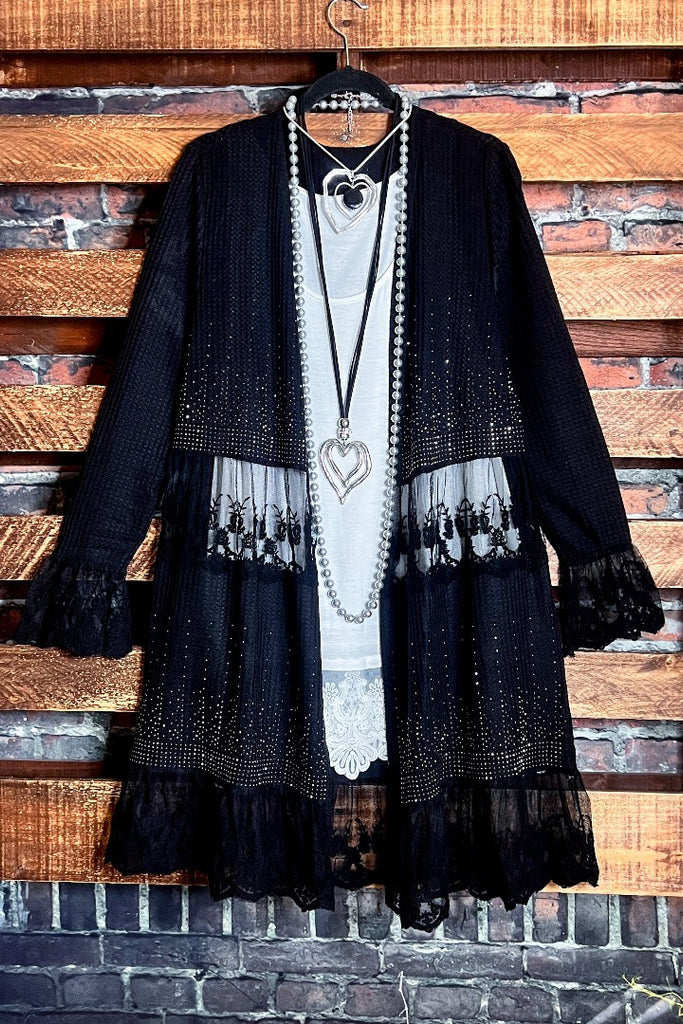 ANY EVENT STUNNING BLACK RHINESTONES EMBELLISHED CARDIGAN