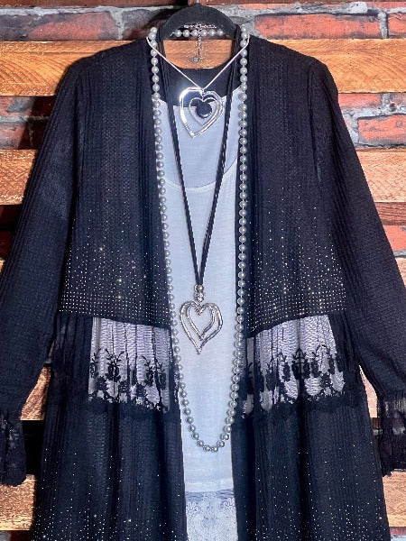 ANY EVENT STUNNING BLACK RHINESTONES EMBELLISHED CARDIGAN