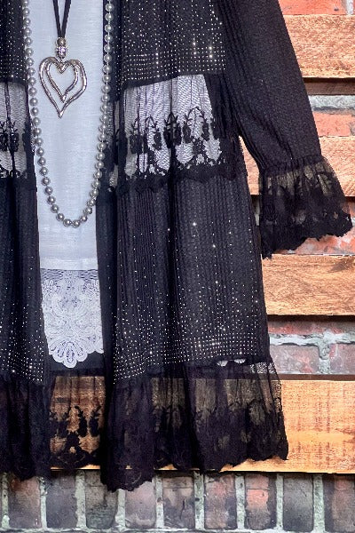 ANY EVENT STUNNING BLACK RHINESTONES EMBELLISHED CARDIGAN