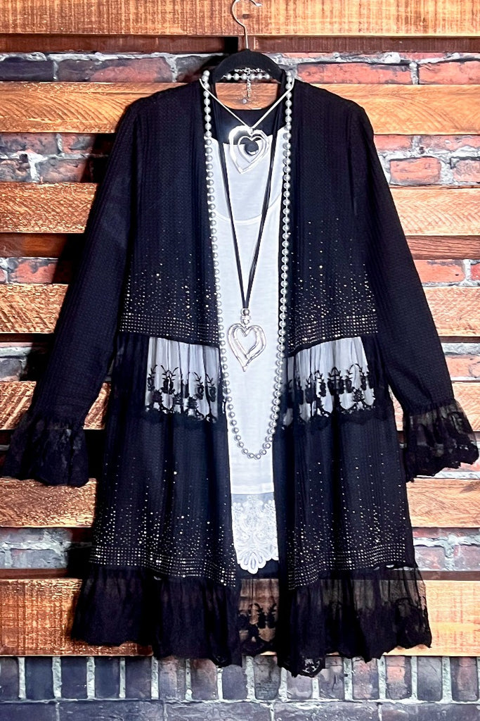 ANY EVENT STUNNING BLACK RHINESTONES EMBELLISHED CARDIGAN