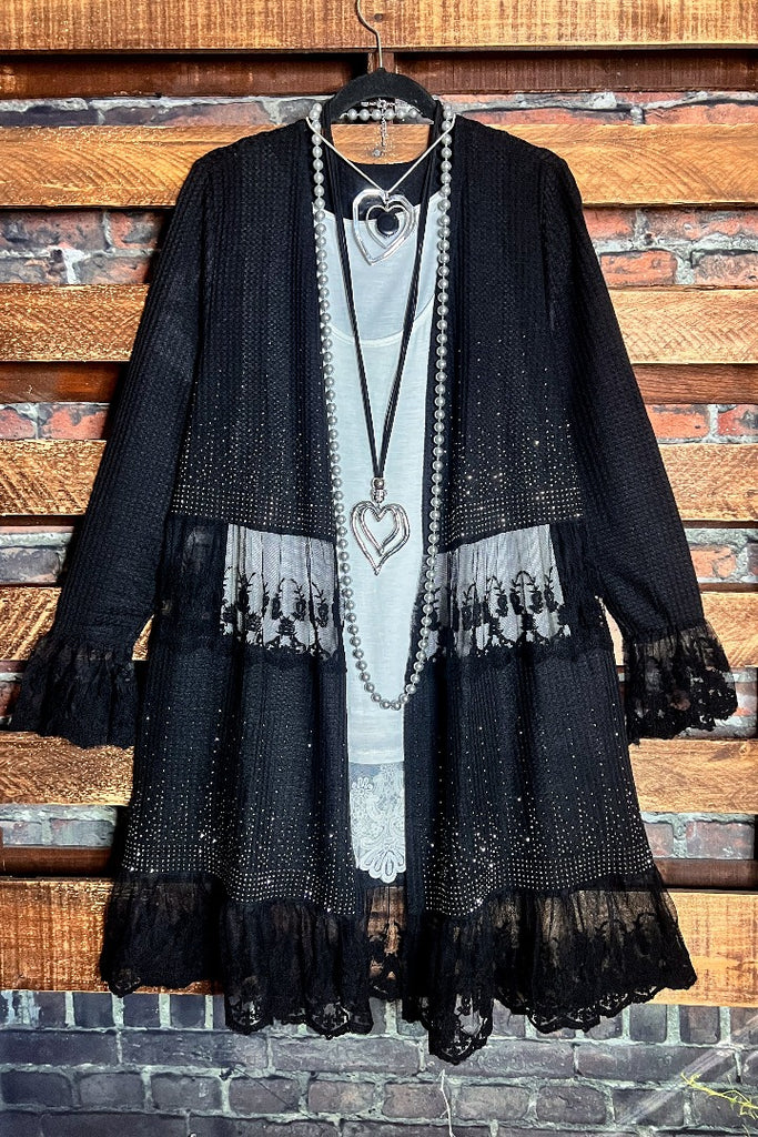 ANY EVENT STUNNING BLACK RHINESTONES EMBELLISHED CARDIGAN