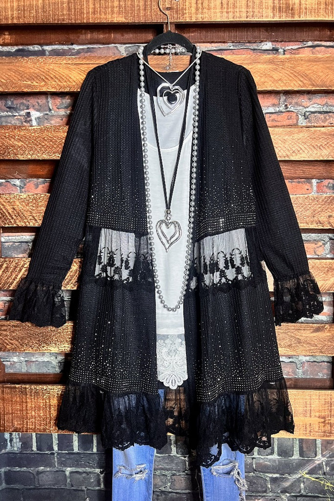 ANY EVENT STUNNING BLACK RHINESTONES EMBELLISHED CARDIGAN