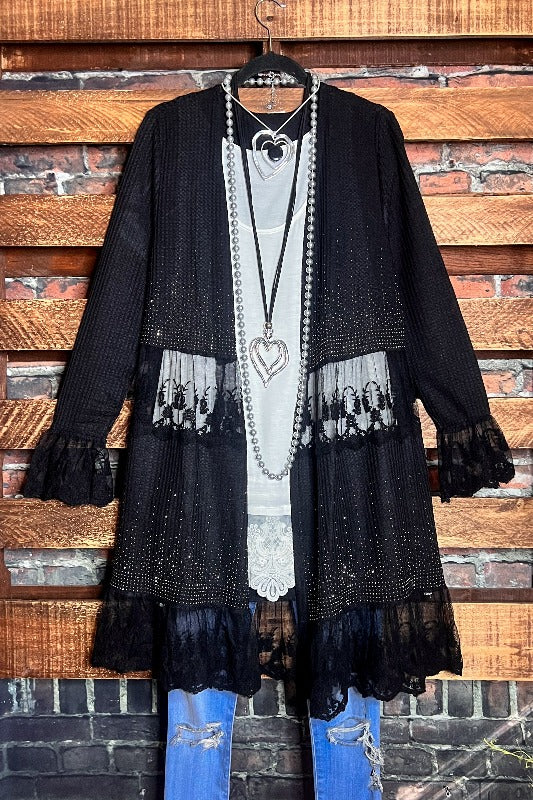 ANY EVENT STUNNING BLACK RHINESTONES EMBELLISHED CARDIGAN