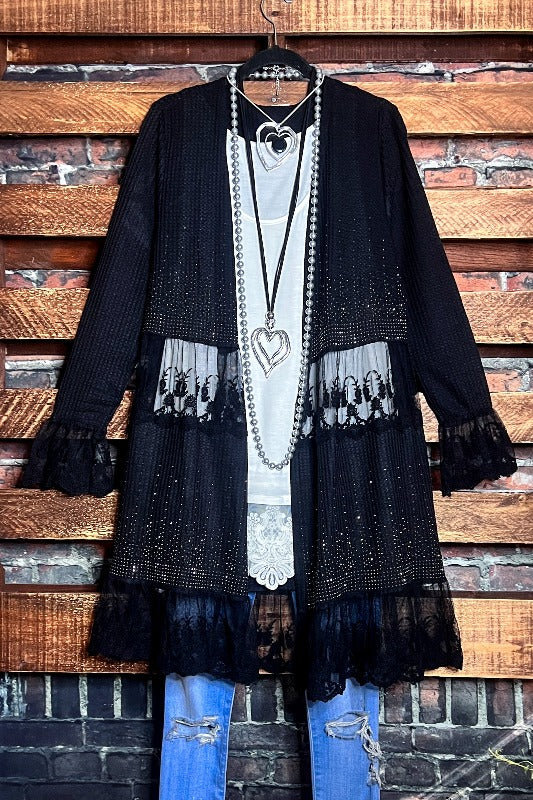 ANY EVENT STUNNING BLACK RHINESTONES EMBELLISHED CARDIGAN