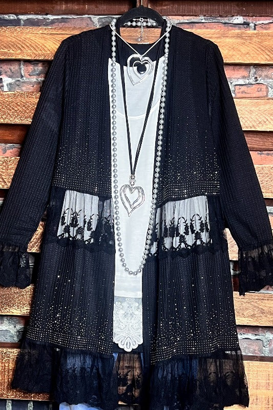 ANY EVENT STUNNING BLACK RHINESTONES EMBELLISHED CARDIGAN