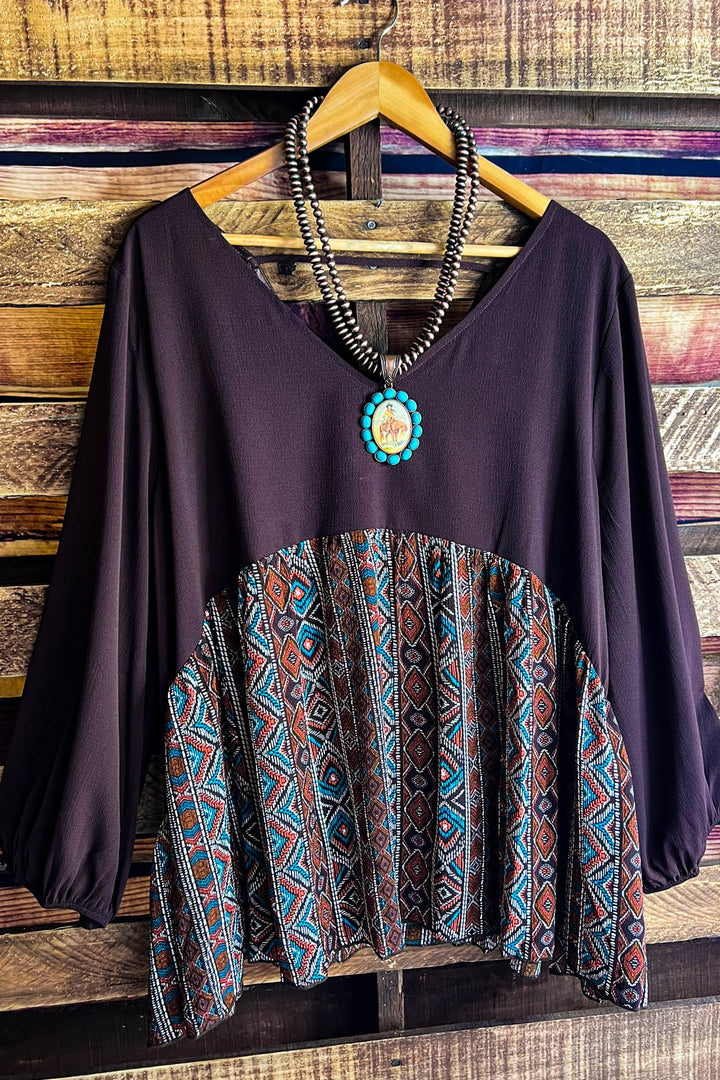 Rustic Roots Tribal Print Top in Brown & Multi-Color