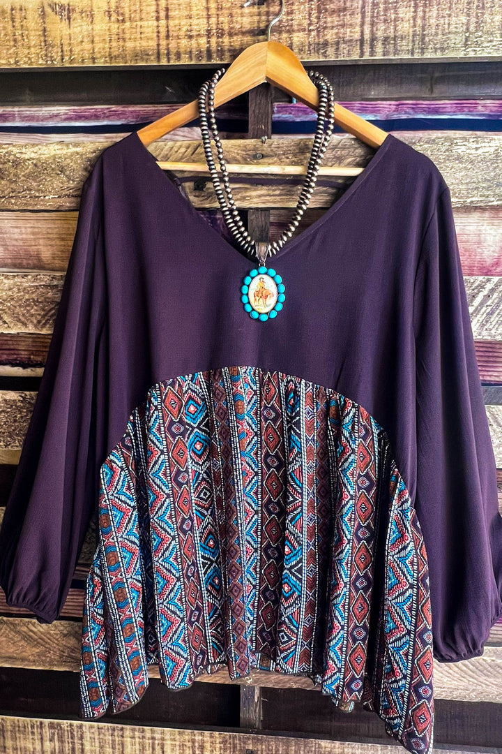 Rustic Roots Tribal Print Top in Brown & Multi-Color