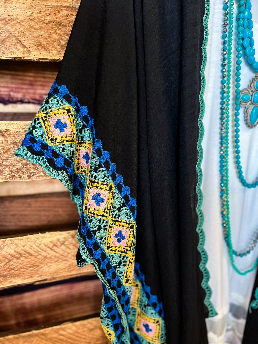 Perfectly Beautiful Embroidered Trim Black Kimono