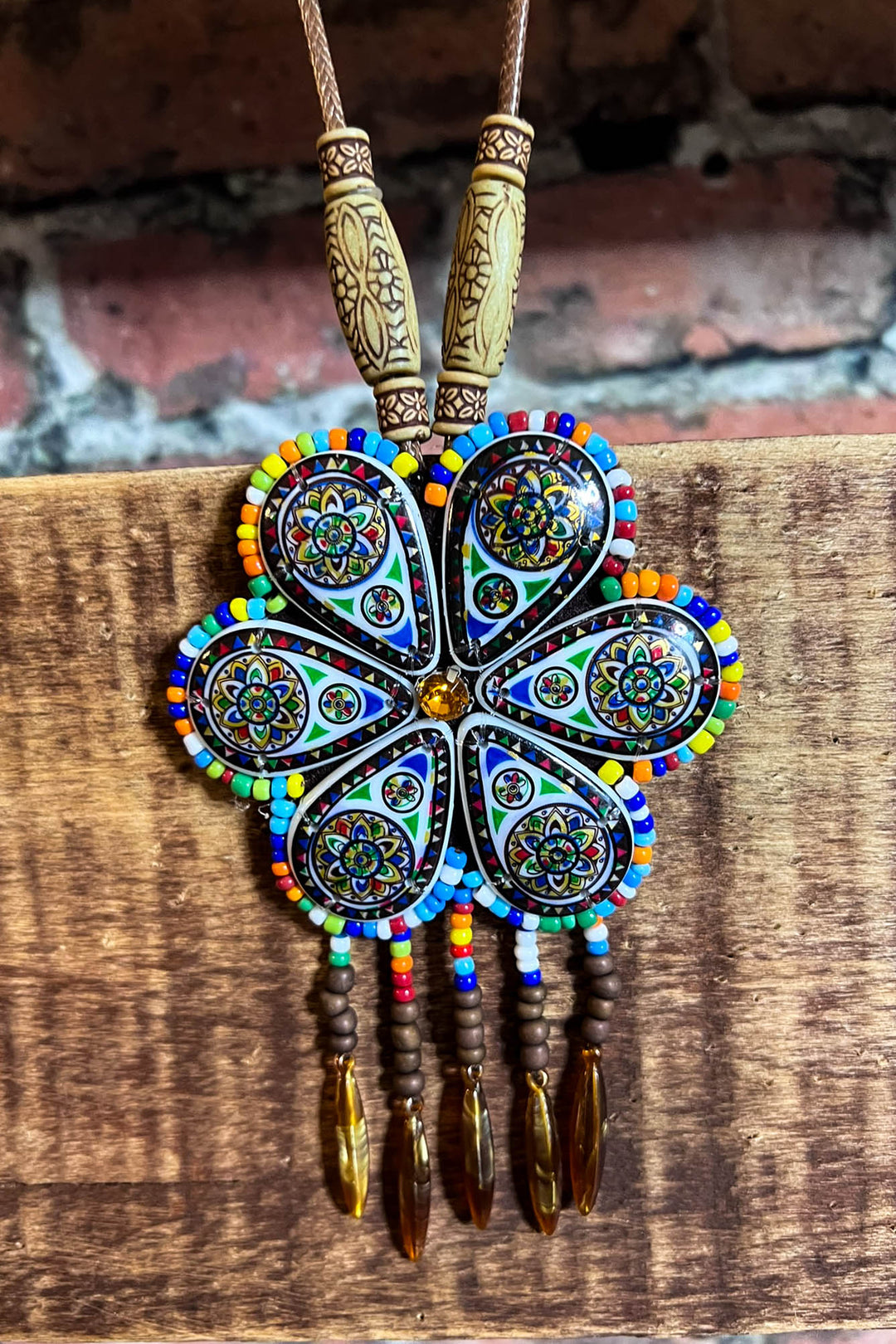 SUNFLOWER BOHO-HIPPIE ART NECKLACE  MULTI-COLOR----------SALE