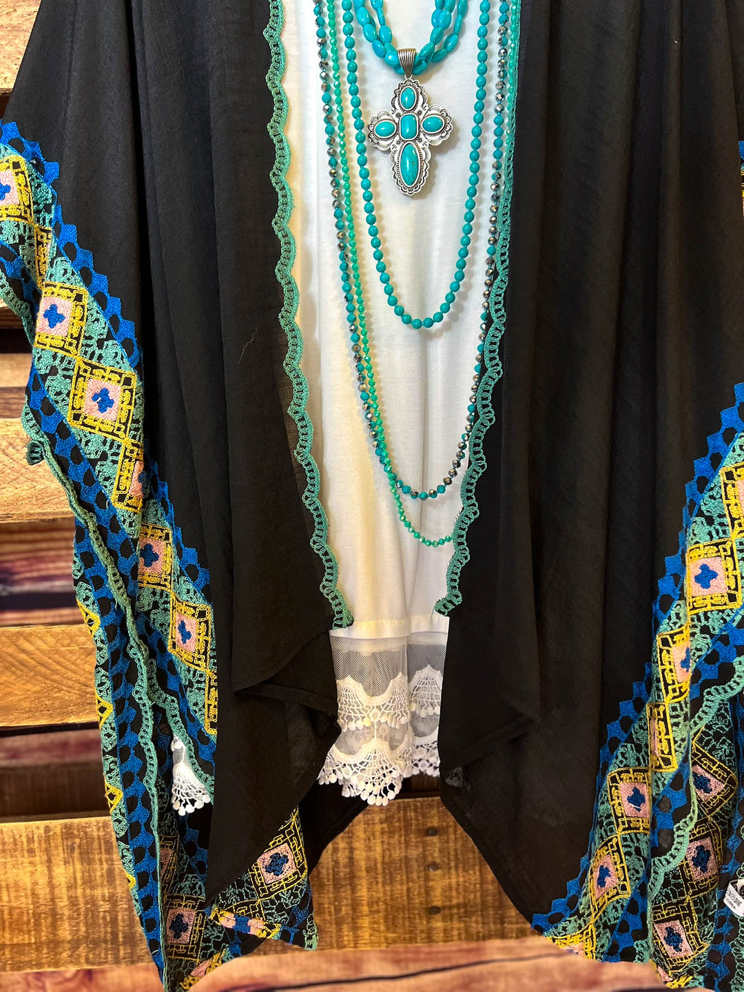 Perfectly Beautiful Embroidered Trim Black Kimono
