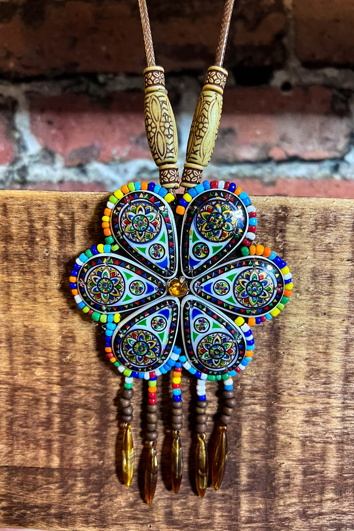 SUNFLOWER BOHO-HIPPIE ART NECKLACE  MULTI-COLOR----------SALE