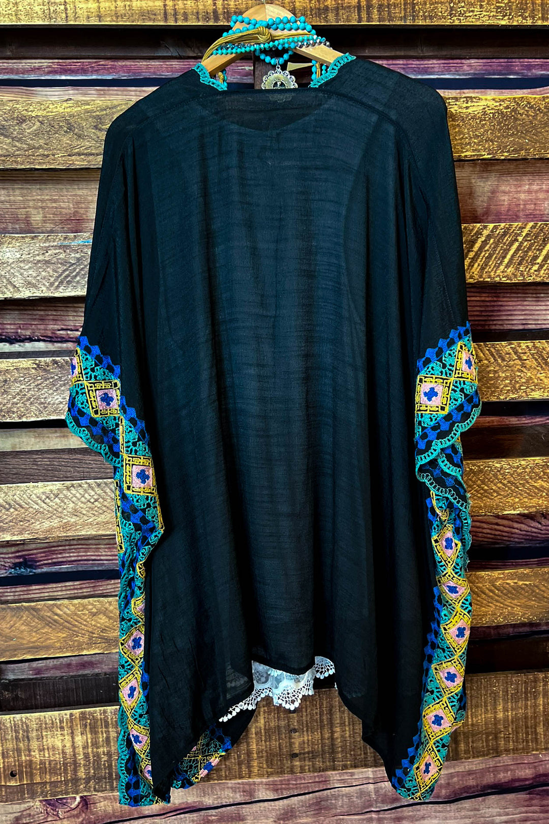 Perfectly Beautiful Embroidered Trim Black Kimono