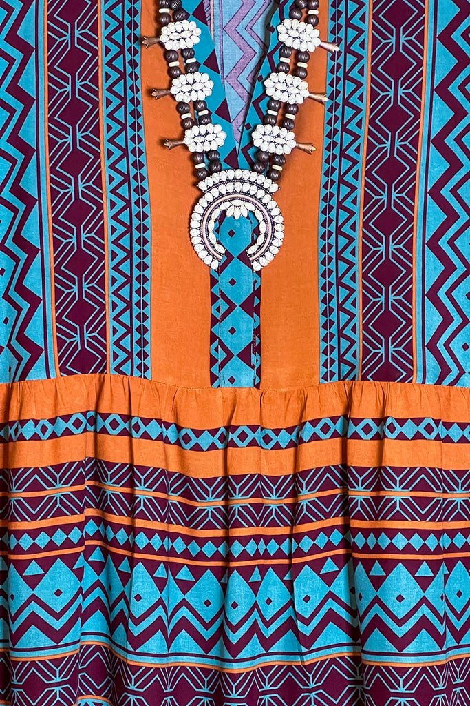 BOHEMIAN FREE SOUL OVERSIZED TOP IN BROWN & TURQUOISE
