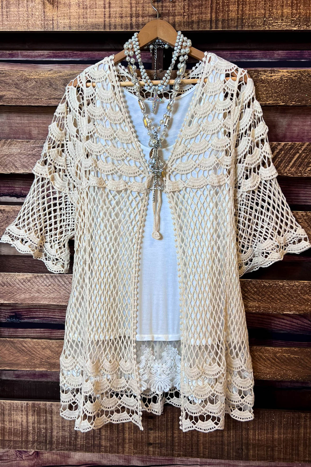 LOVELY DAYS CROCHET CARDIGAN IN BEIGE NATURAL
