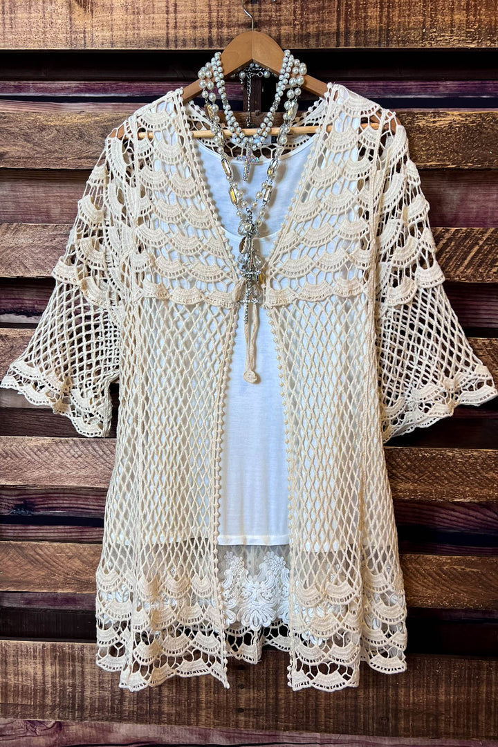 LOVELY DAYS CROCHET CARDIGAN IN BEIGE NATURAL