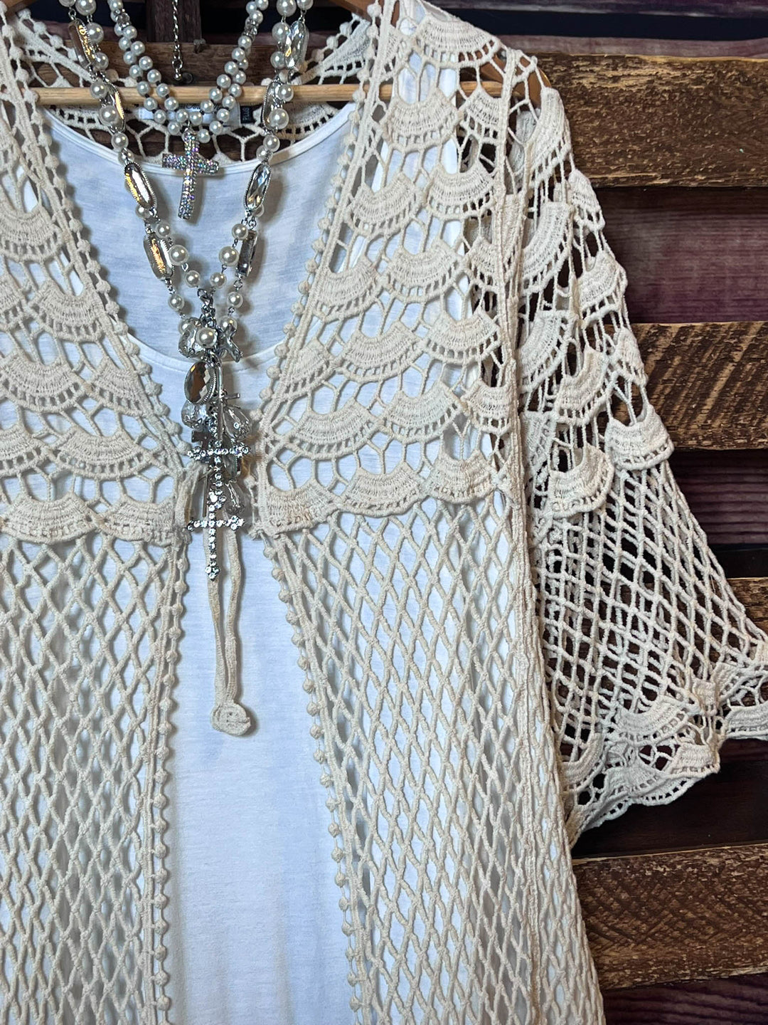 LOVELY DAYS CROCHET CARDIGAN IN BEIGE NATURAL