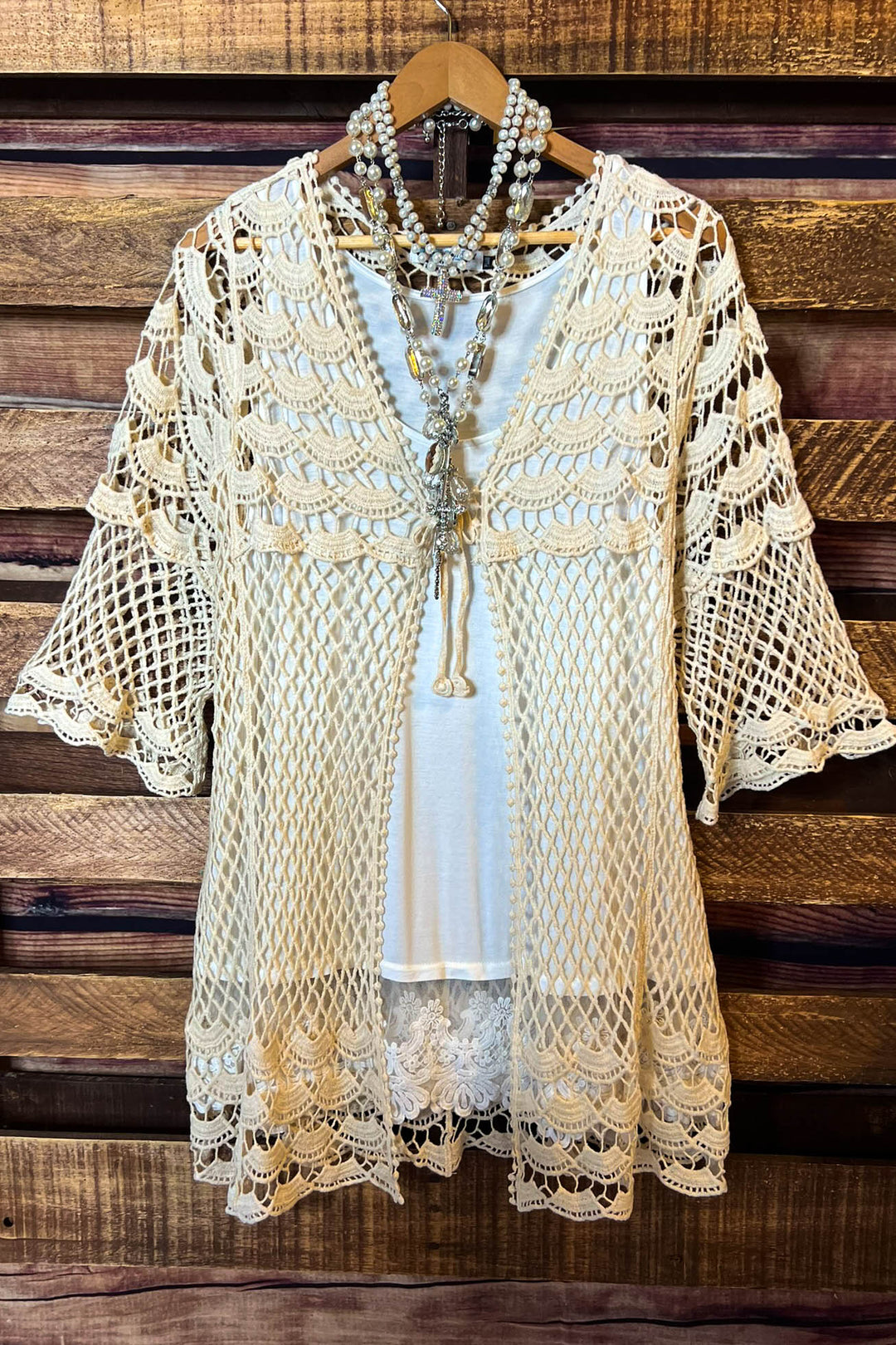 LOVELY DAYS CROCHET CARDIGAN IN BEIGE NATURAL