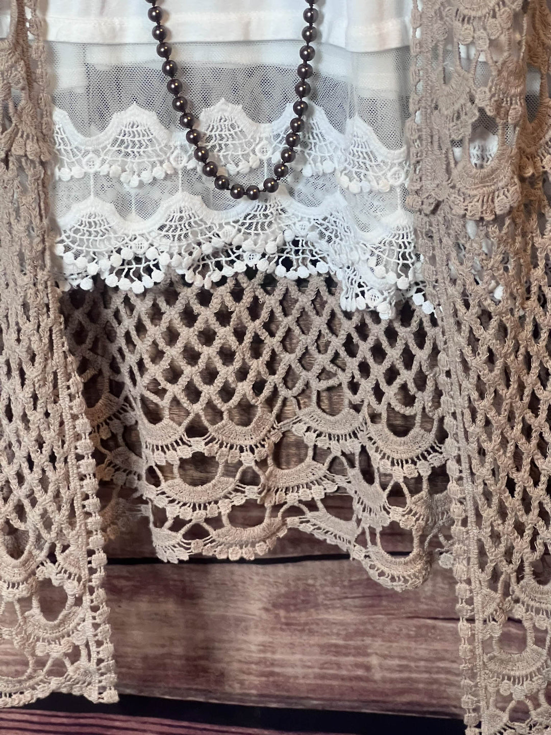 BOHEMIAN HEART VINTAGE INSPIRED CROCHET DUSTER CARDIGAN IN ASH MOCHA