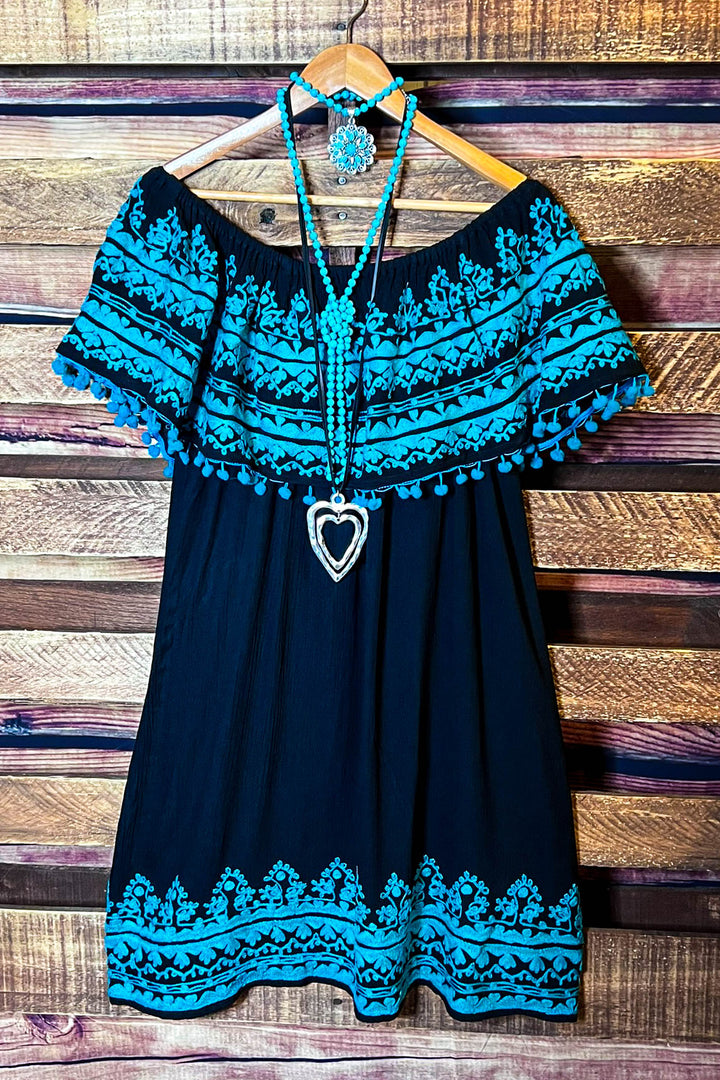 Sunset Muse Dress in Black & Turquoise