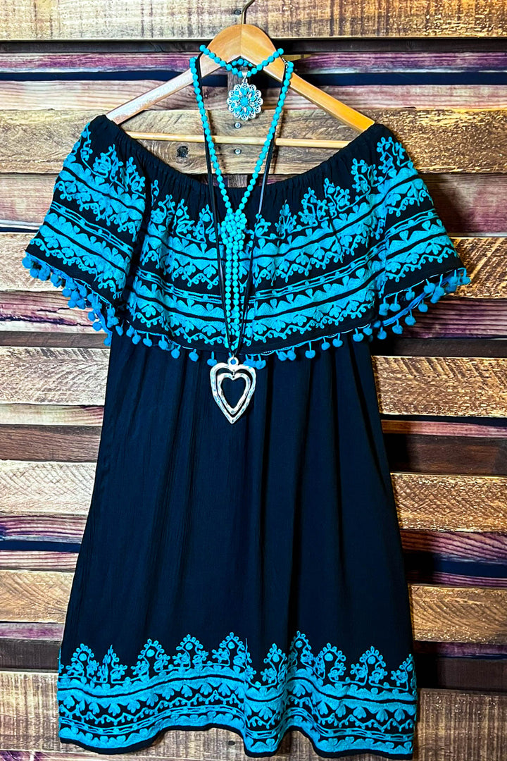 Sunset Muse Dress in Black & Turquoise