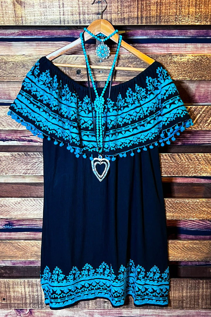 Sunset Muse Dress in Black & Turquoise