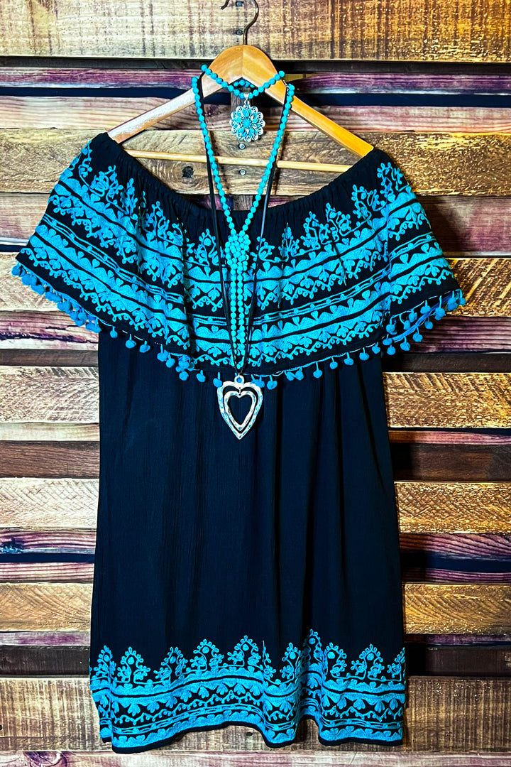 Sunset Muse Dress in Black & Turquoise