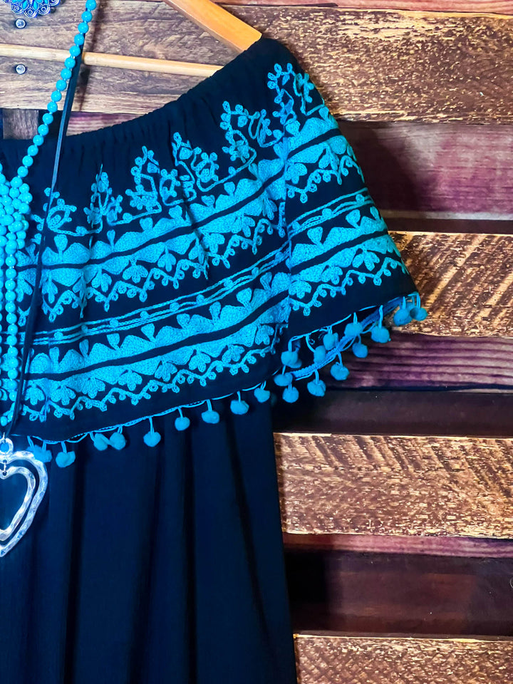Sunset Muse Dress in Black & Turquoise