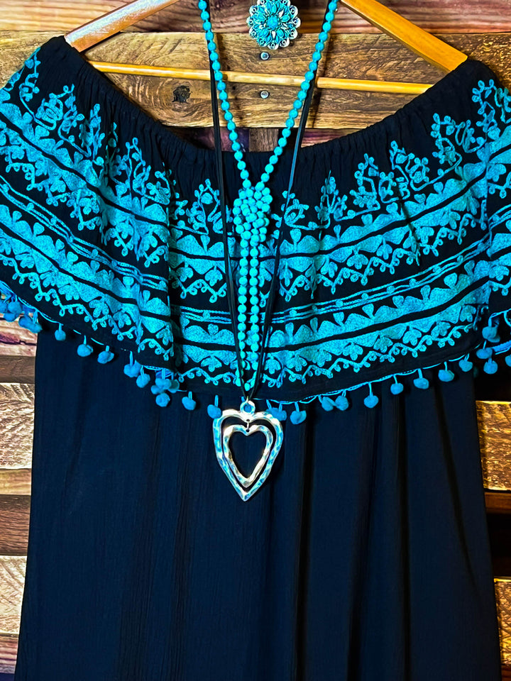 Sunset Muse Dress in Black & Turquoise