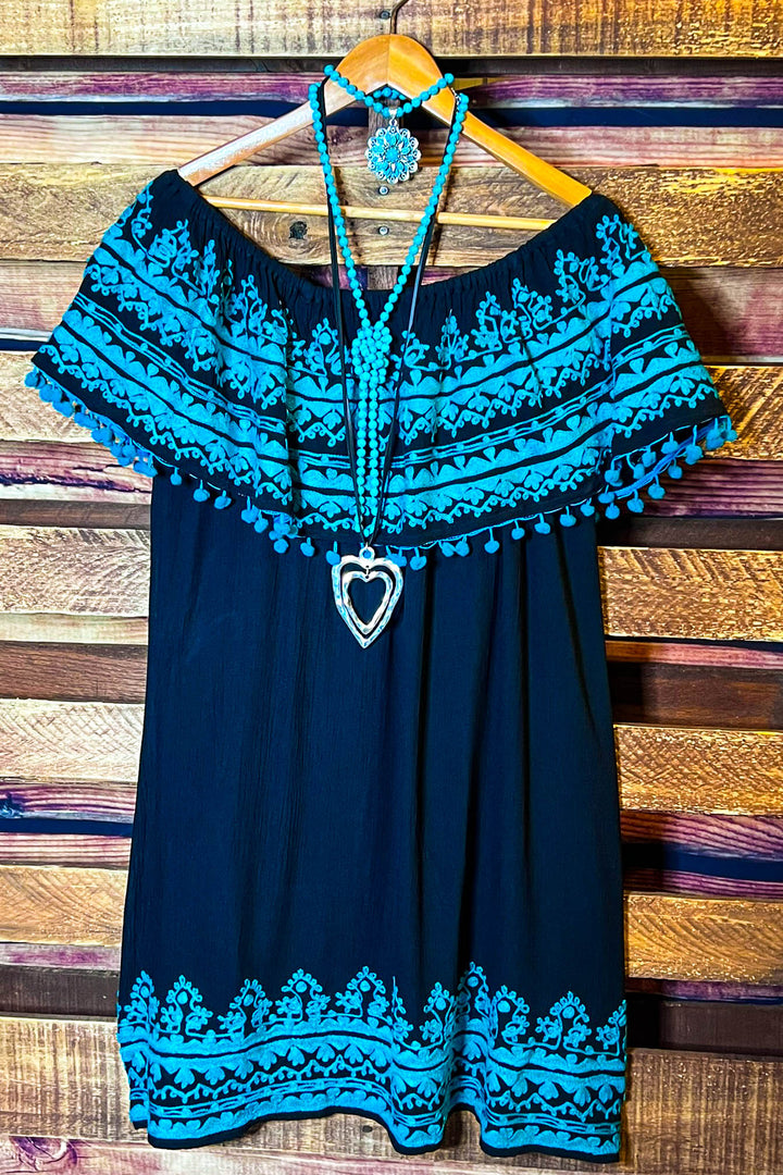 Sunset Muse Dress in Black & Turquoise
